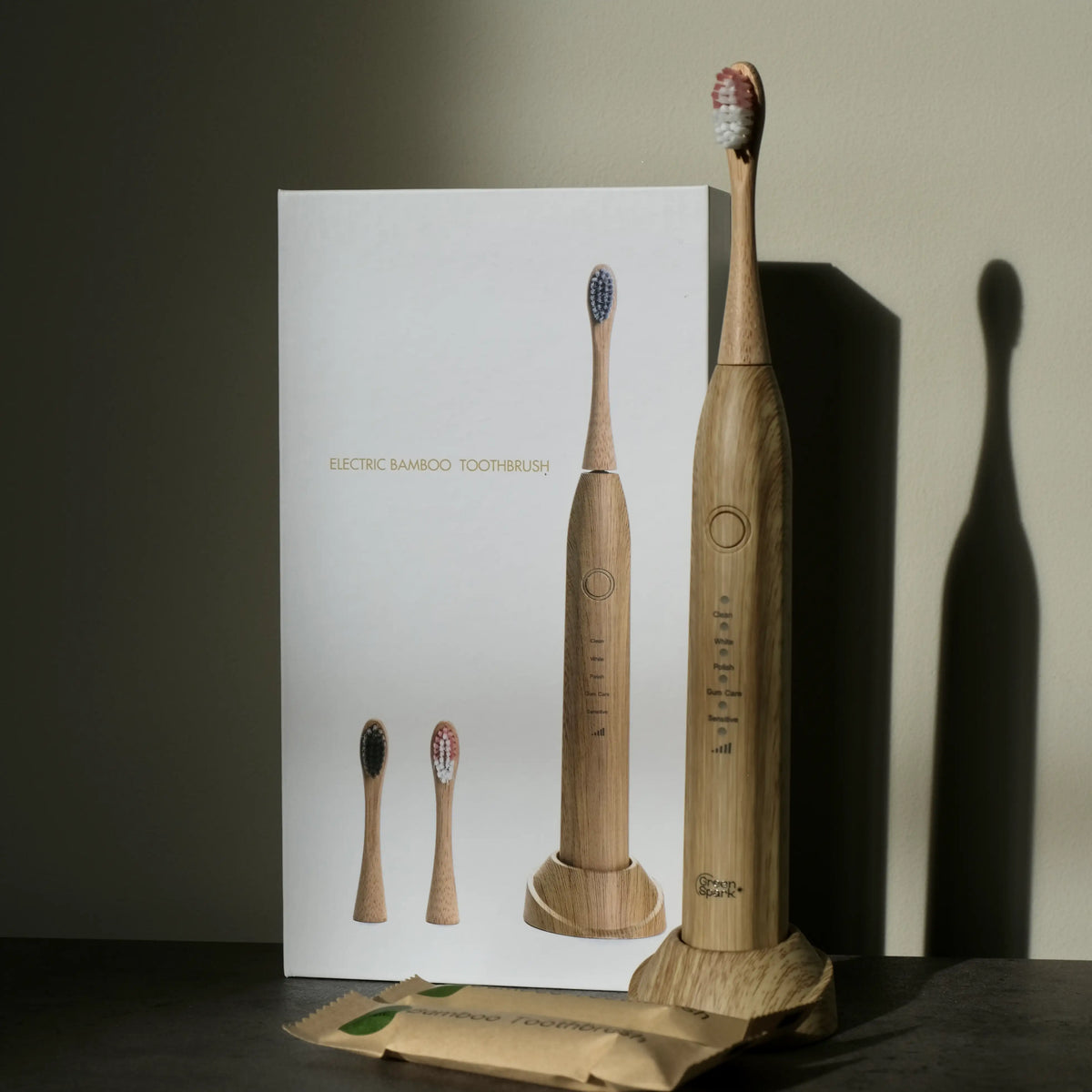 bamboo electric toothbrush with sleek natural design